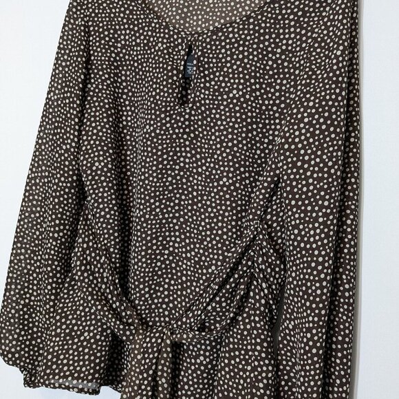 ALLISON MORGAN Brown Dot Chiffon Two-Layer Long Sleeve Blouse; Size M - Picture 3 of 5